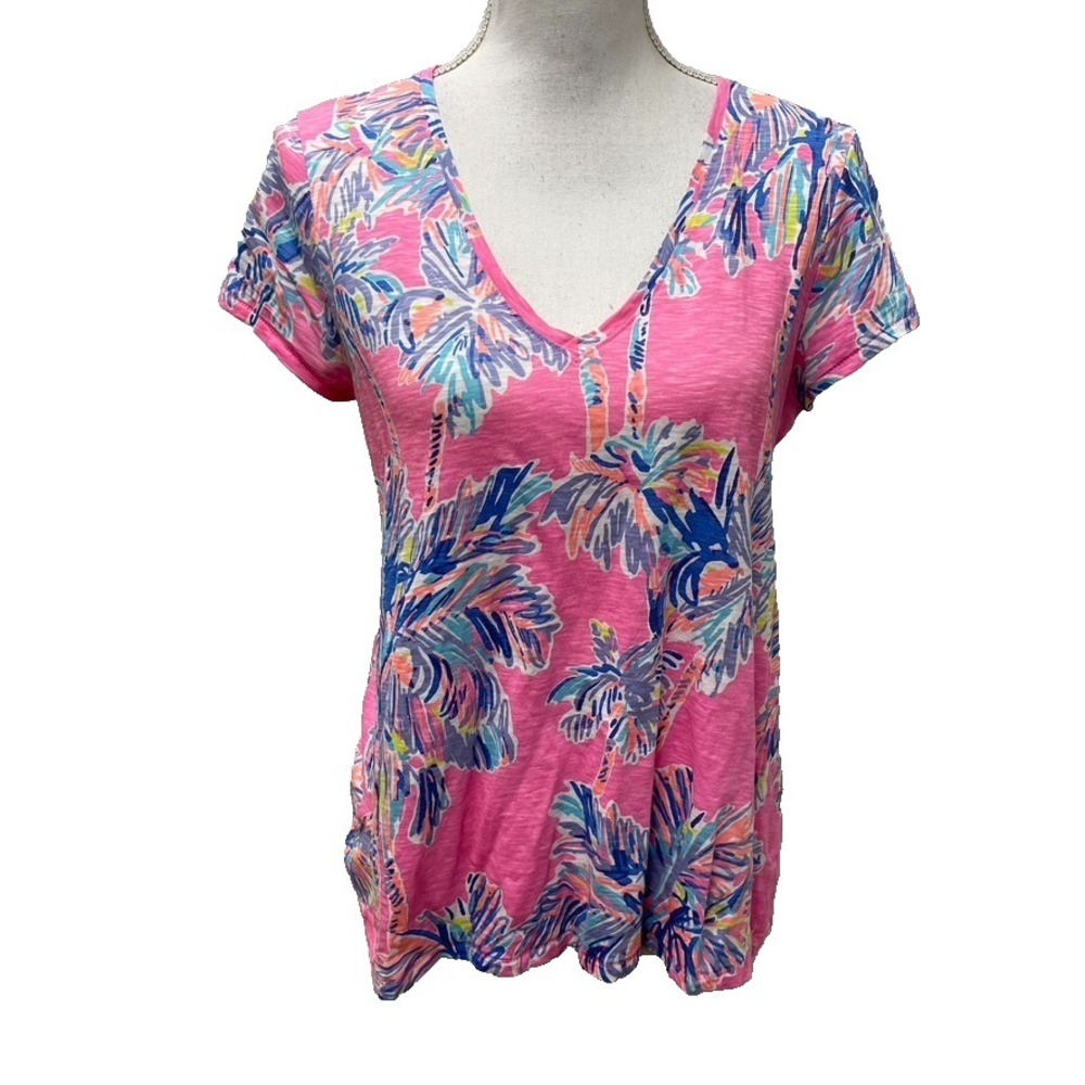 Lilly Pulitzer Cotton T Shirt Womens Small Tropical Beach Coastal Resortwear